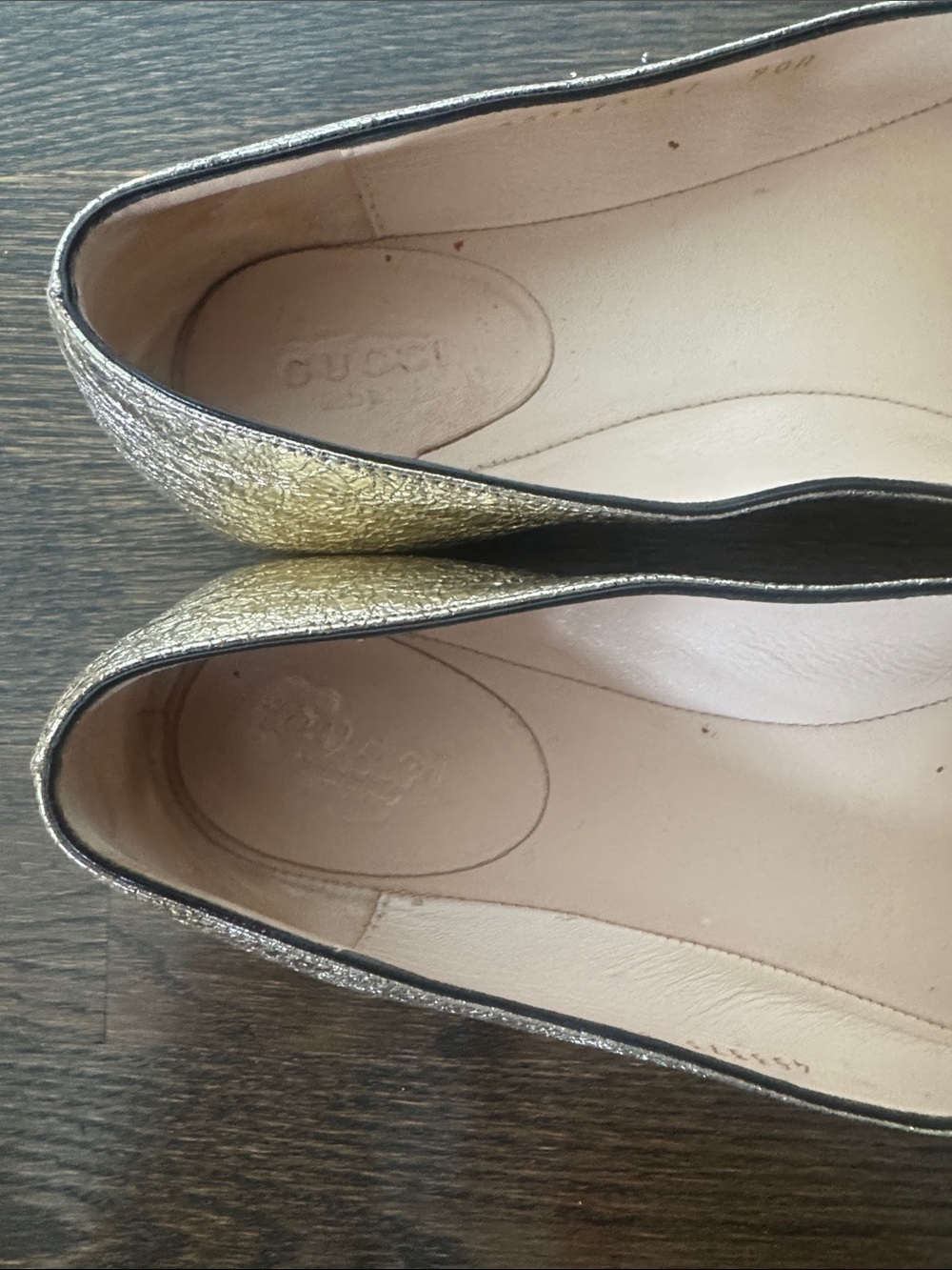 Gucci Marmont Metallic Gold Leather Fringe Ballet Flats GG Logo Size 37 - Picture 8 of 9